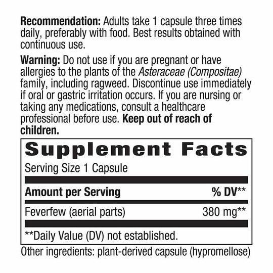 Feverfew Herb 380 Mg, NWA